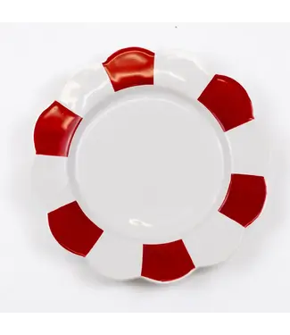 Scalloped Plate White/Red 8"