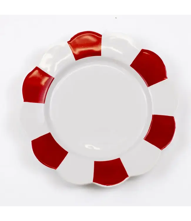 Scalloped Plate White/Red 8"