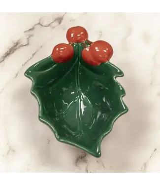 Holly Leaf Tibit Bowl Green/Red 3.6x6