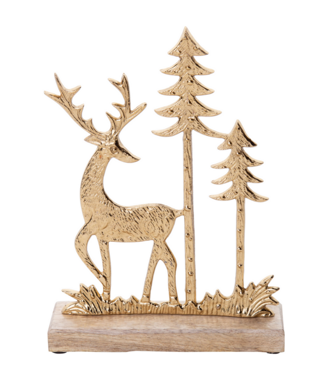 Cast Metal Deer and Tree Table Scene, 9 in