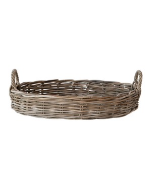 Oval Decorative Hand Woven Ratten Tray W/ Handles