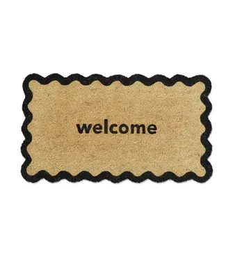 Welcome Scallop Shaped PVC Coir Mat Black