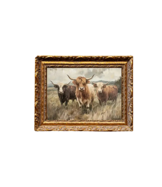 18X22 Highland Cow Herd | French Brass Gold Mould Framed Art