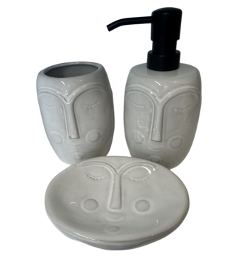 SET3 Stoneware Face Bathroom Set
