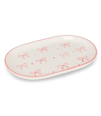 Oval Tray w/Bows-Ivory/Pnk-6x9.7"L