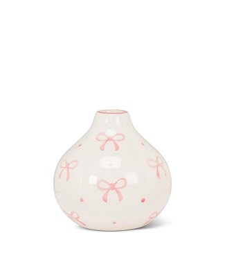 Sm Ball Vase w/Bows-Ivory/Pnk-4"H