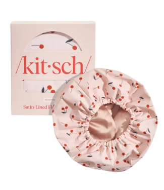 KITSCH Satin Lined Flexi Shower Cap CHERRY PRINT