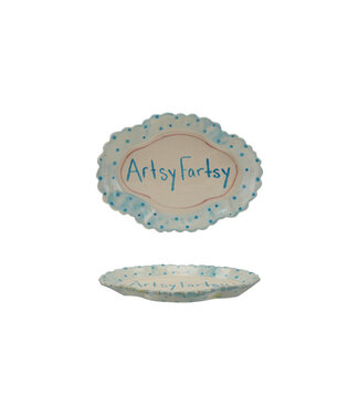 hand-Painted toneware Scalloped Platter w Dots