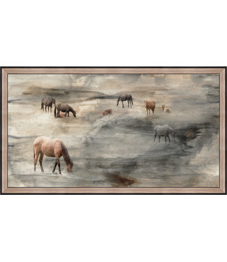 34x60 Grazing Horses-Framed Stucco