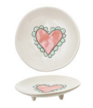 4" Round Hand-Painted Stoneware Footed Dish