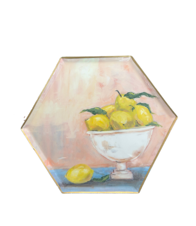 Hexagon Enameled Metal Tray