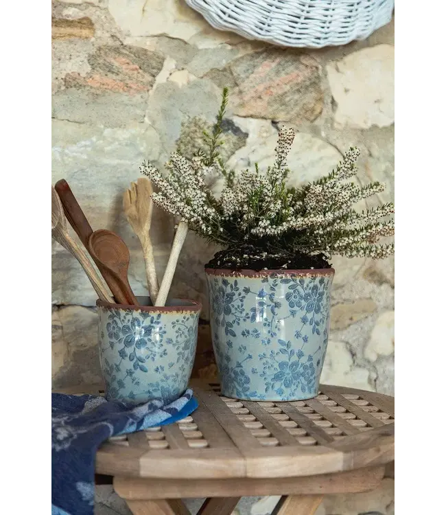 Pot With Blue Floral Pattern