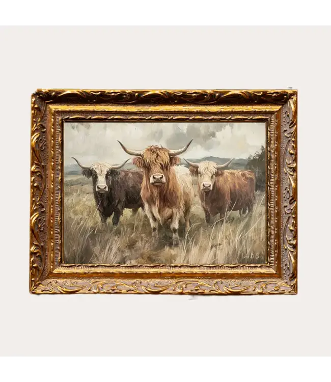 Highland Cow Herd | French Brass Inspired Framed Art