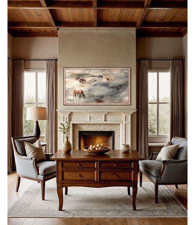 34x60 Grazing Horses-Framed Stucco