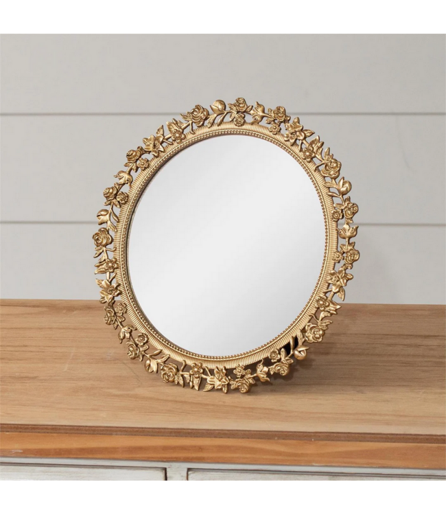 Gold Floral Round Table Mirror