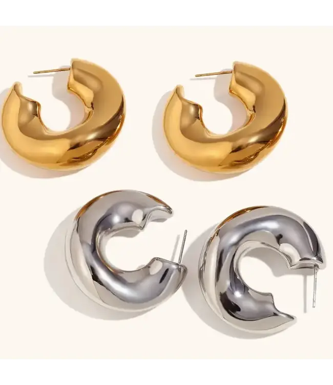 Wave-Puffy Hoop Earrings