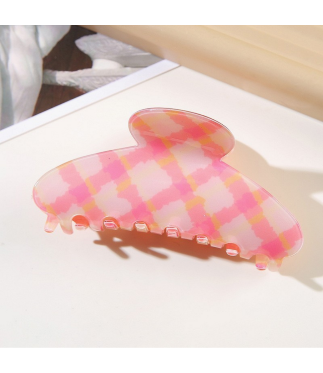 Large Checker Oval Hair Claw Clip