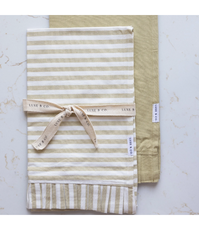 Spring Sage Green & White Stripes Ruffle Kitchen Dish Towel