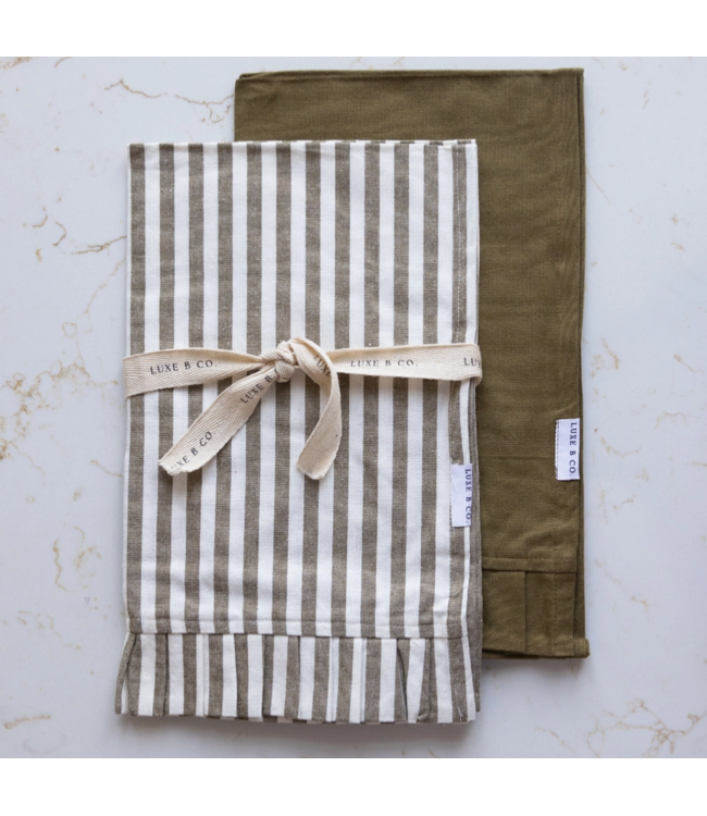 Olivee Green & White Stripes Ruffle Kitchen Dish Towel