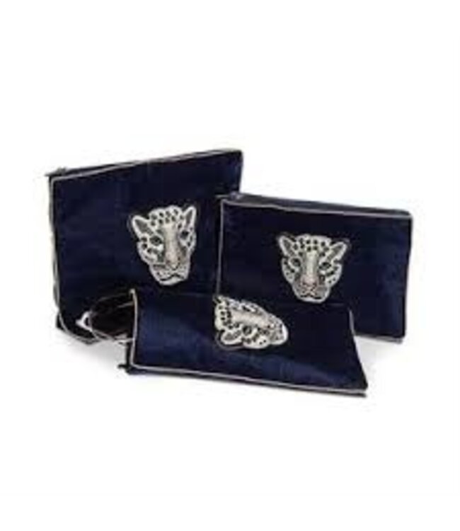 Lg Velvet Pouch w/3D Leopard