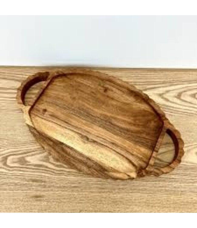 Scalloped Acacia Oval Wood Tray