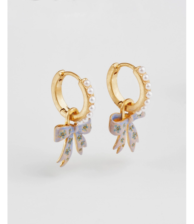 Fable England Bow Pearl Huggie Earings