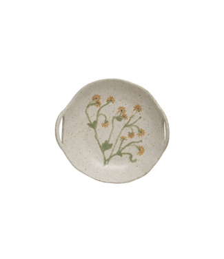 Hand-Painted Stoneware Bowl w/ Handles & Botanicals