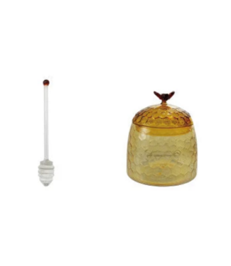 Glass Honey Jar w/ Bee Finial- Honey Dipper