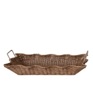 Decorative Hand-Woven Rattan Scalloped Tray