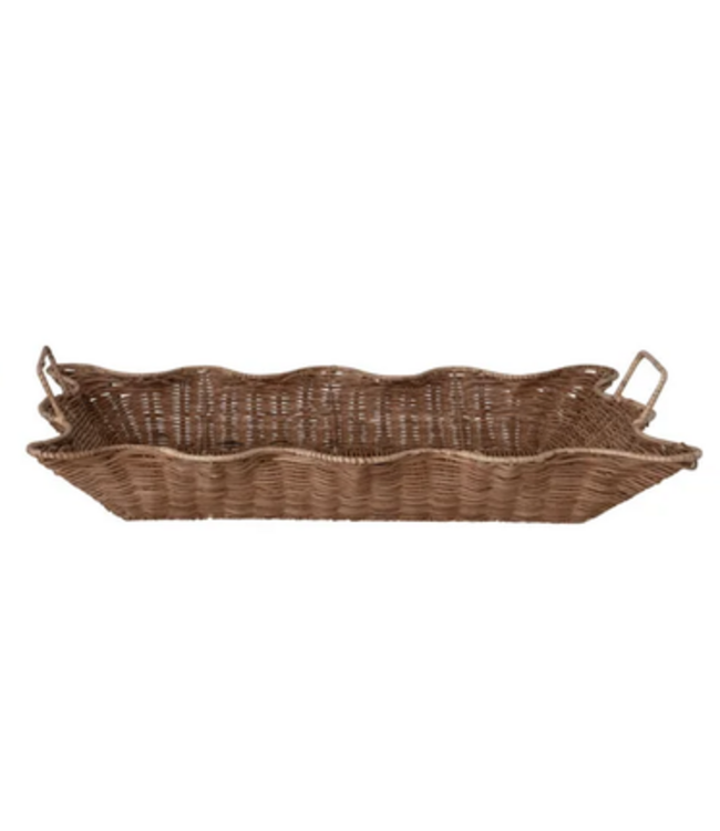 Decorative Hand-Woven Rattan Scalloped Tray