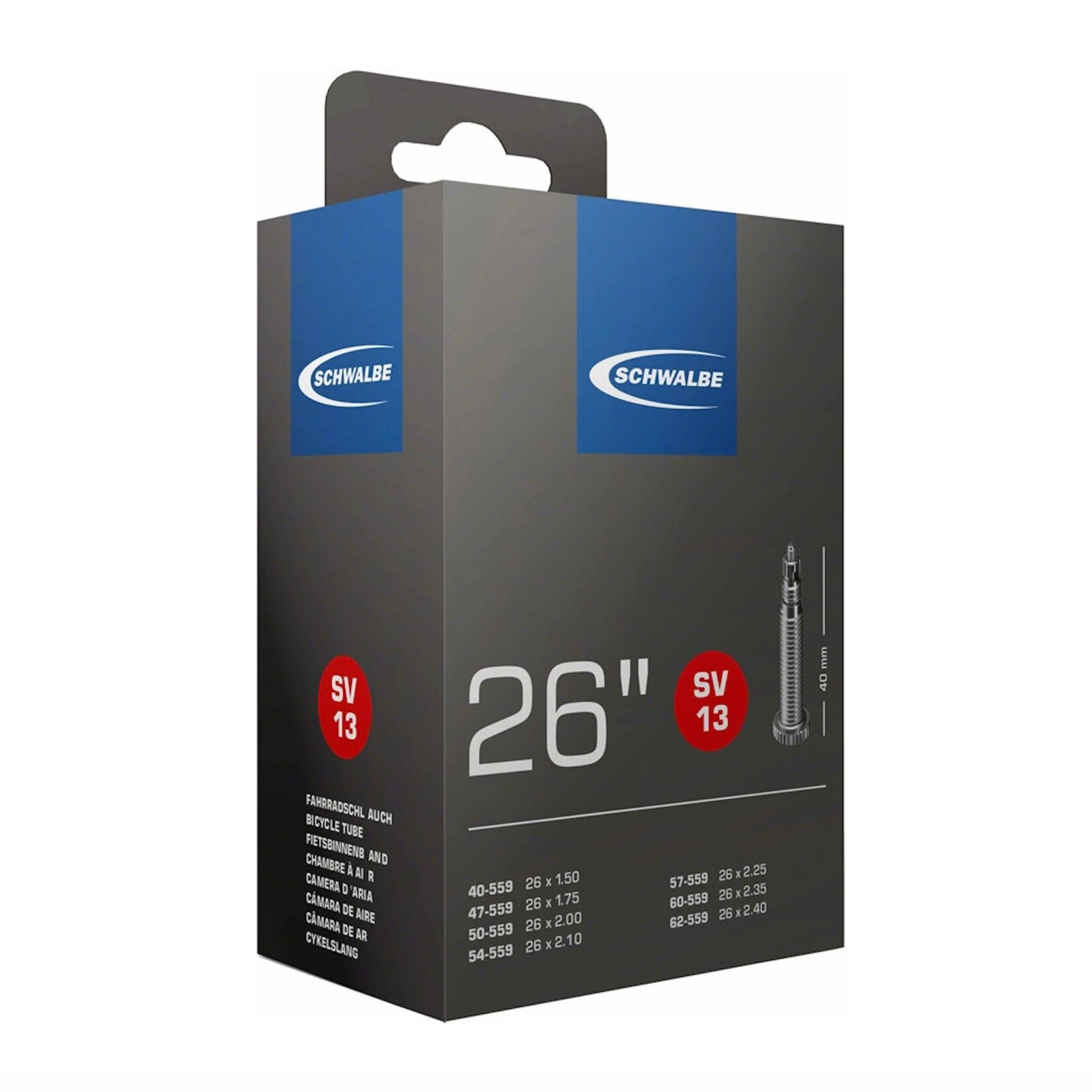 Schwalbe Schwalbe Standard Tube - 26 x 1.5 - 2.5, 40mm Presta Valve