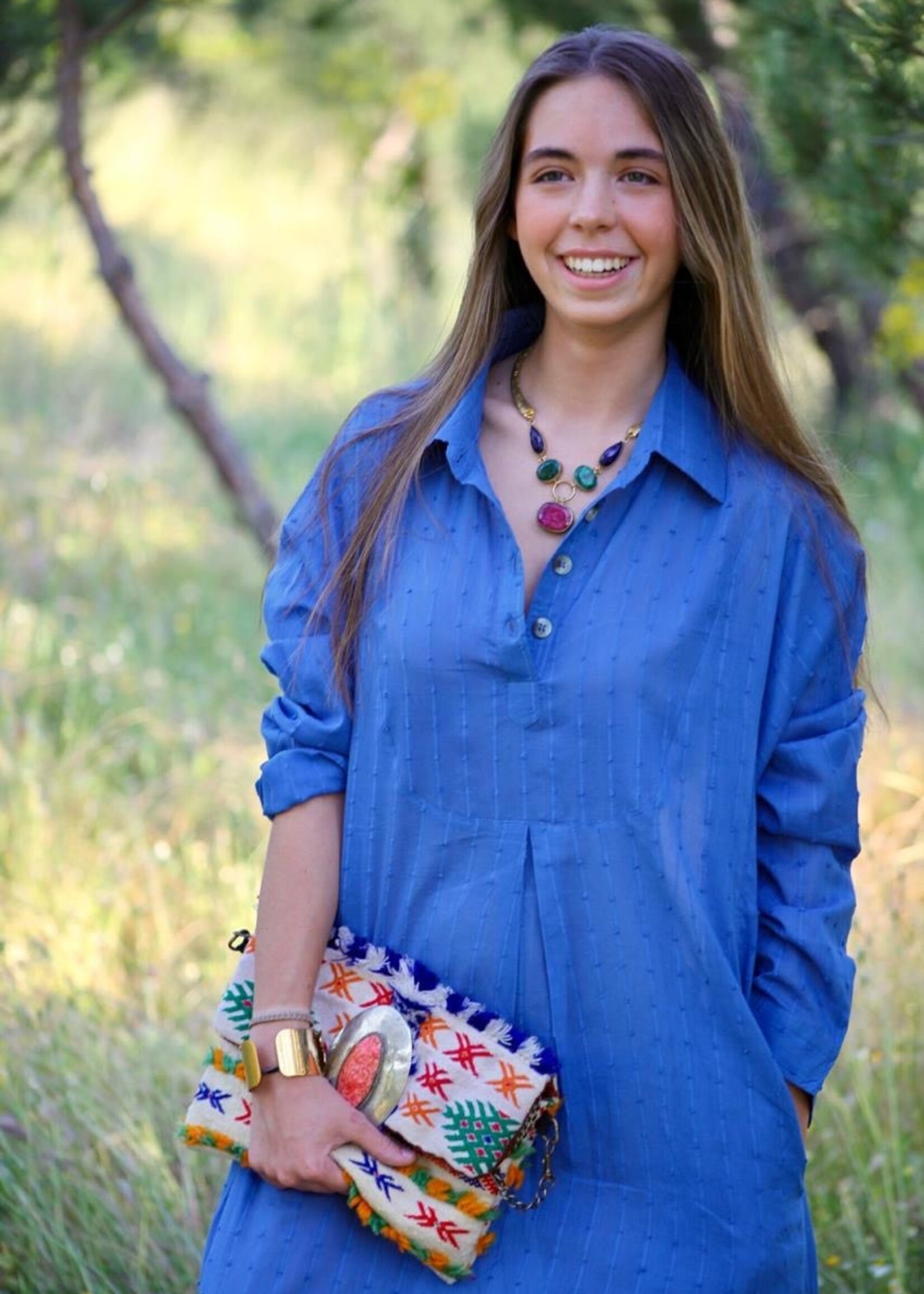 CAS CAS VESTIDO KAFTAN AZUL