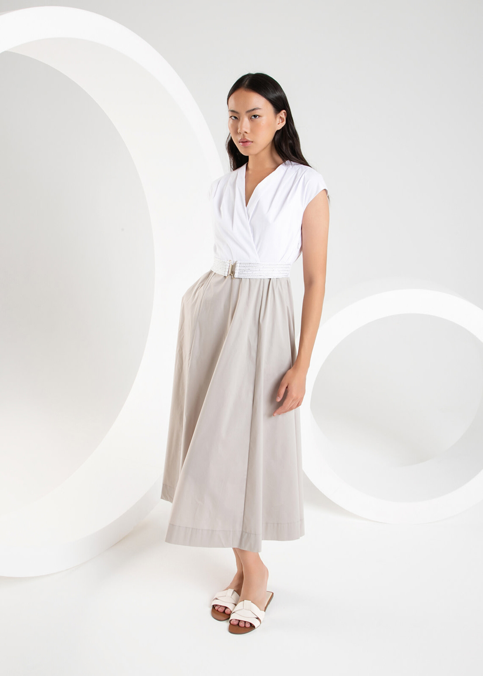 PUR PUR VESTIDO MIDI GRIGIO KNIT BELT