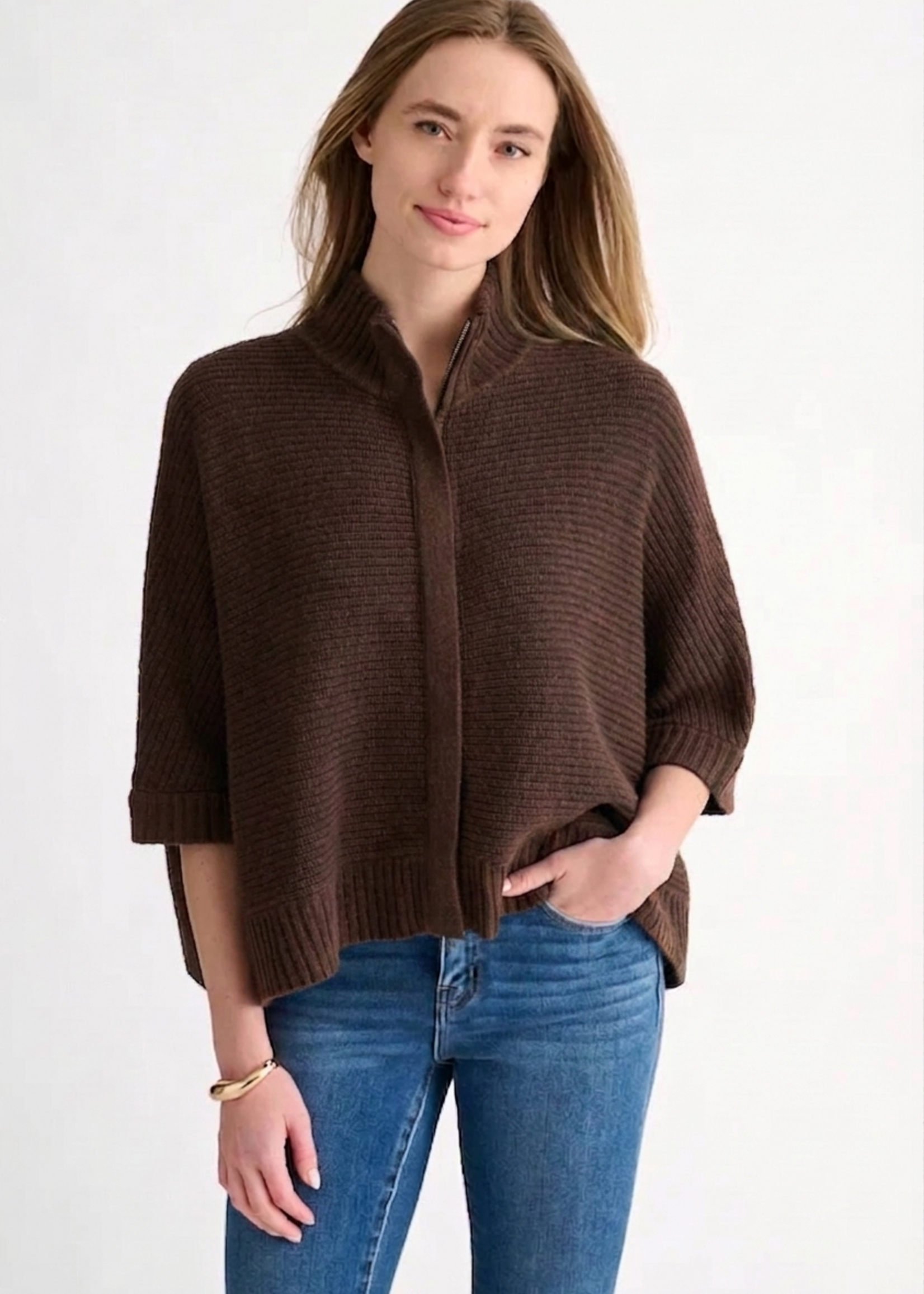 KIN KIN SWEATER CARDI RIB MOCK
