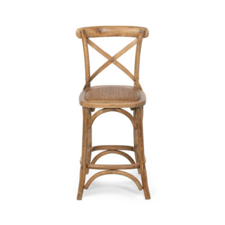 French Country Wooden Counter Height Stool Chair With Cross Back - Fully Assembled Farmhouse Style Stool