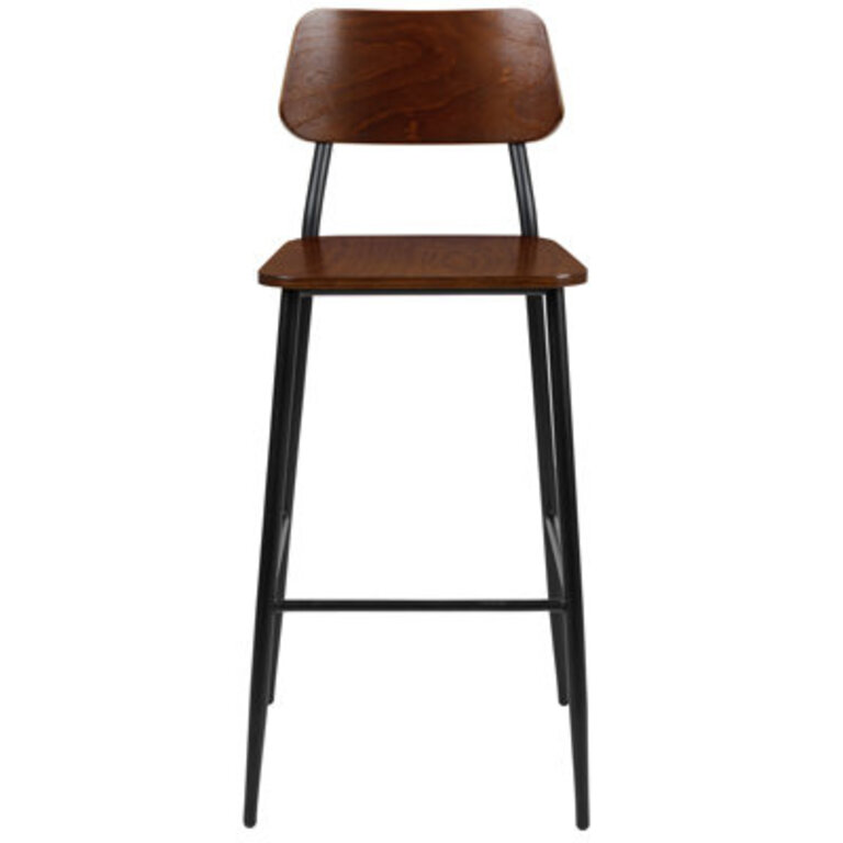 Cutler Industrial Barstool with Steel Frame and Rustic Wood Seat