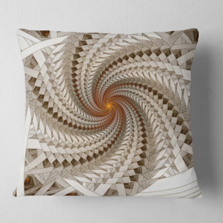 White Fractal Spiral Pattern - Abstract Printed Throw Pillow
