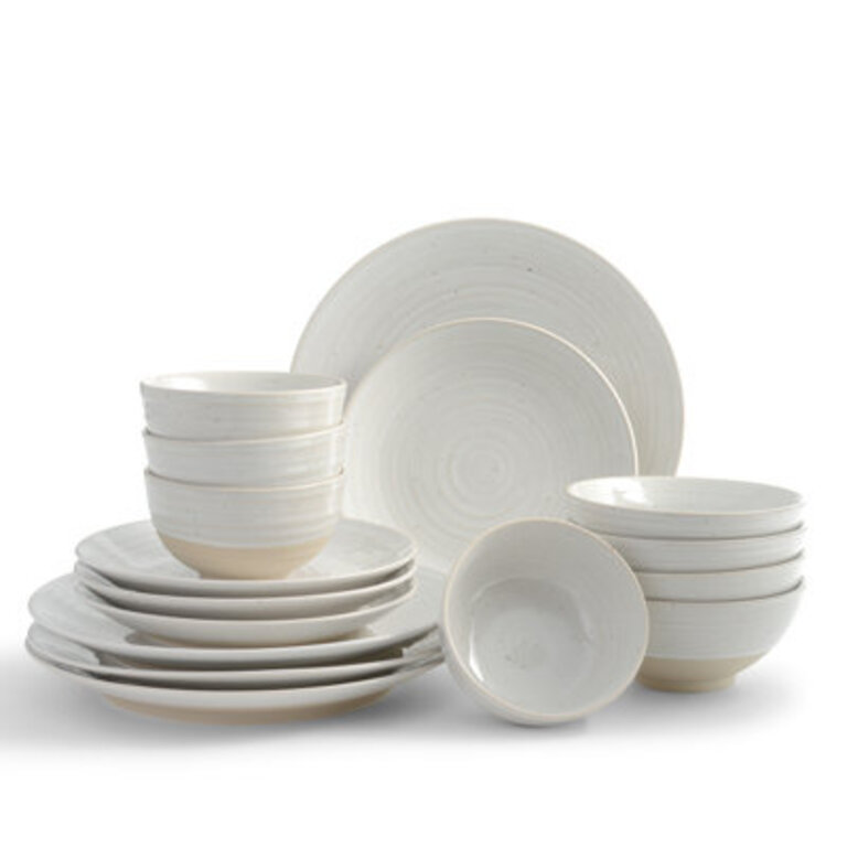 Sango Siterra 16-Piece Rustic White Stoneware Dinnerware Set - Service For 4 Plate  Bowl Set