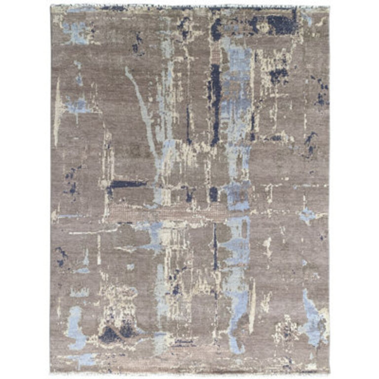 Stylish and Durable Hand Knotted Traditional Abstract Wool Indoor Blue Gray Rectangle Area Rugs