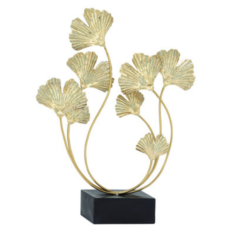 Gold Metal Floral Curved Decorative Sculpture, 18" x 6" x 22"