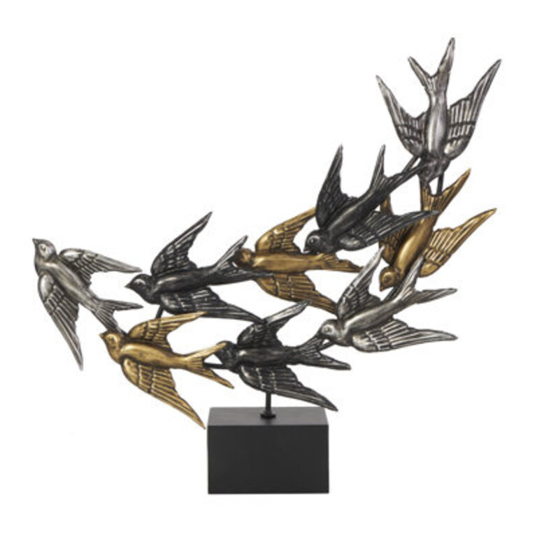 Metal Metallic Flying Bird Decorative Black Sculpture with Black Block Base