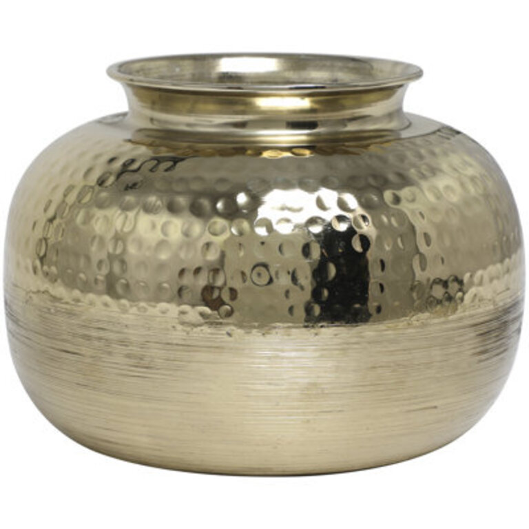 Carel Aluminum Metal Brushed Decorative Gold Vase with Hammered Top