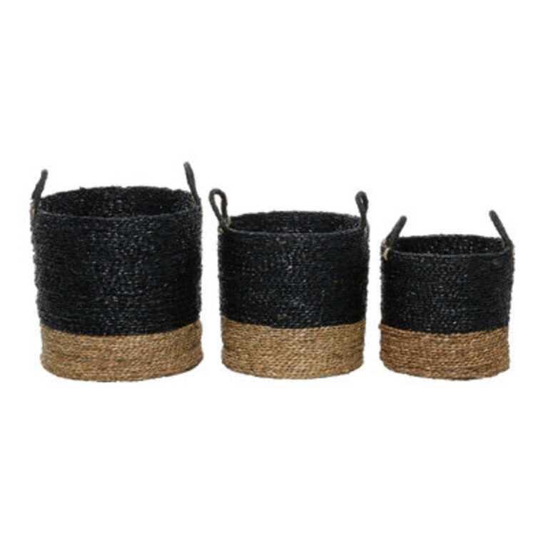 Seagrass Handmade Two Toned Decorative and Functional Storage Basket with Handles