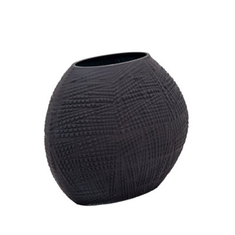 Round Textured Glass Vases with Modern Design and Sculpted Surface Detailing, Decorative Accent Glass Vessels for Contemporary Settings, Set of 2