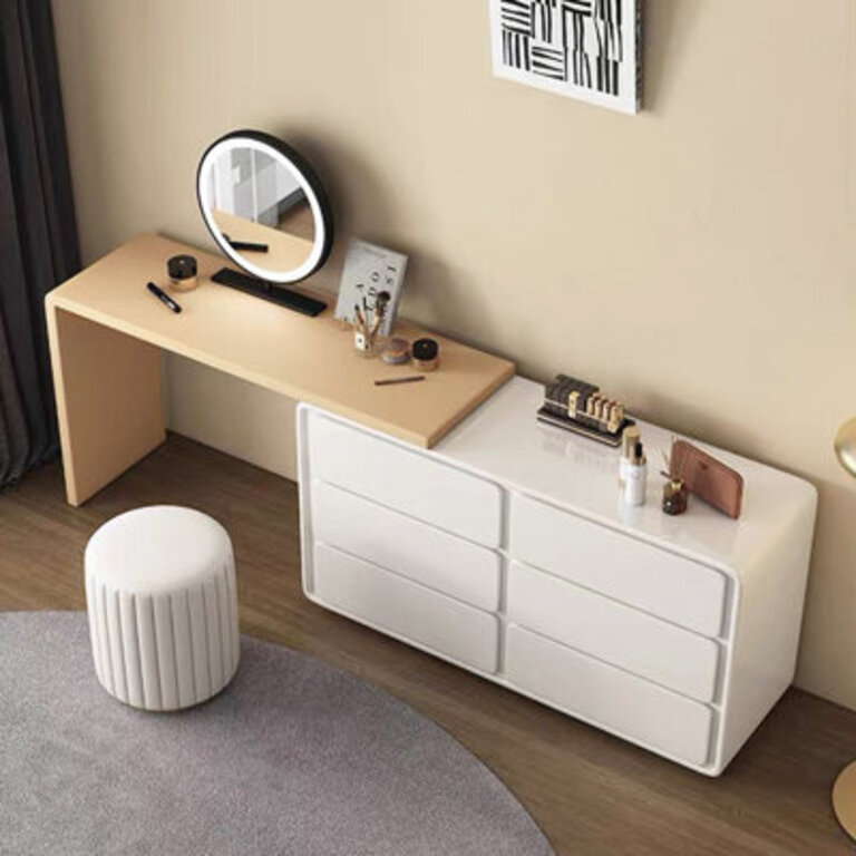 Earna 55" Modern Makeup Vanity with 6 - Drawer Dressers, Cream