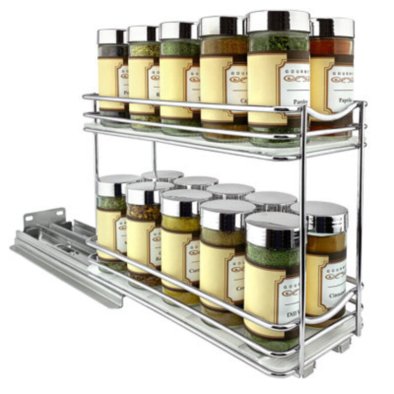 LYNK PROFESSIONAL Pull Out Spice Rack Organizer for Cabinet - 2 Tier, Chrome