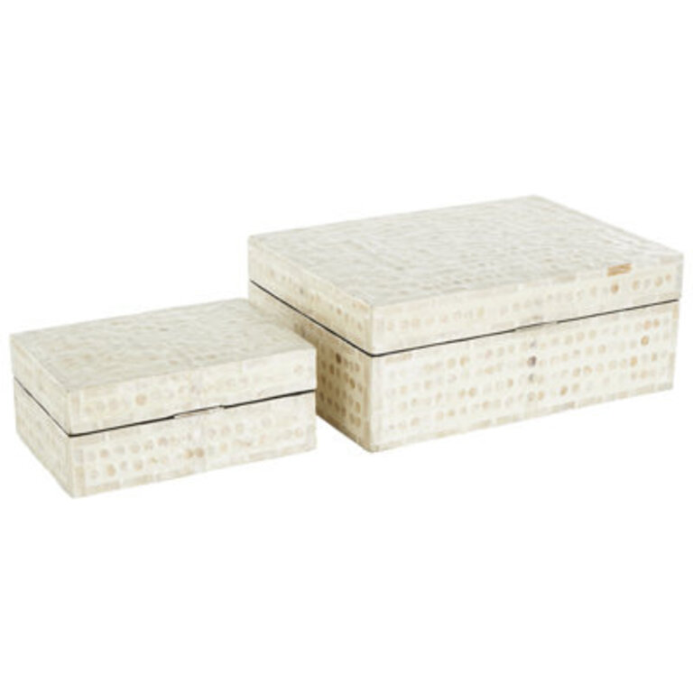 Armadi Mother of Pearl Shell Handmade Mosaic Dot Storage Geometric Decorative Cream Box with Accents Set