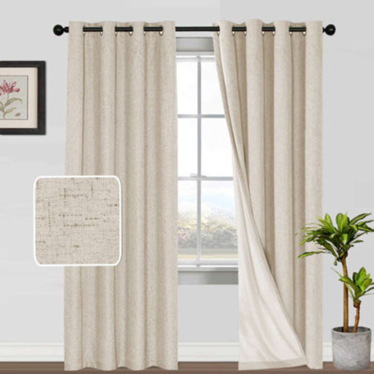 Dawain Linen Solid Textured 100% Blackout Window Drapes for Bedroom Thermal Grommet Full Lighting Blocking for Living Room Curtains 2 Panels