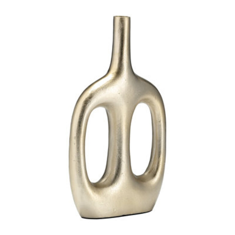 Modern Aluminum Metal Vase with Sculptural Openwork Design.
