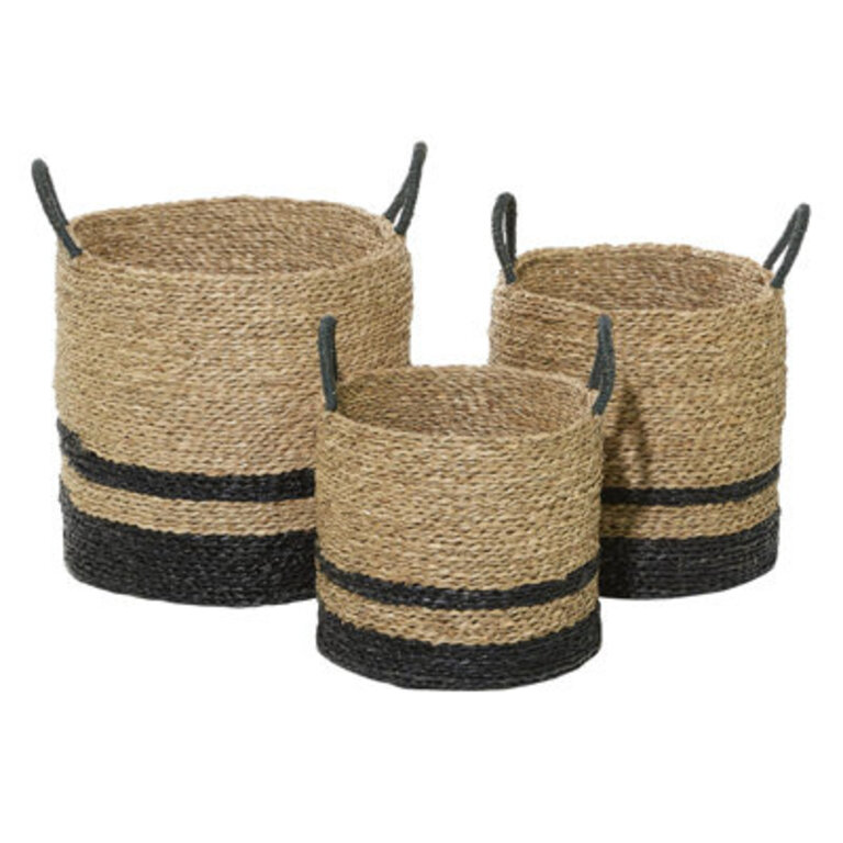 Seagrass Handmade Two-Toned Brown Decorative and Functional Storage Basket with Handles